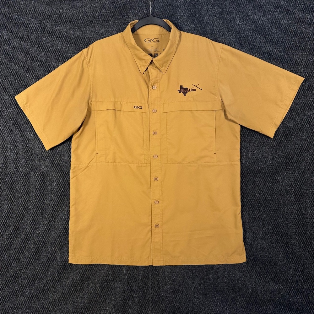 GameGuard Fishing Shirt Mens L Tan Outdoors BlueLinx Texas Short Sleeve UPF